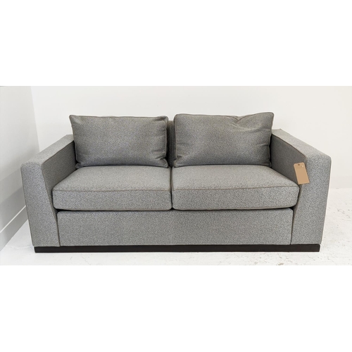 337 - SOFA, 200cm W, grey fabric upholstered with piping detail.