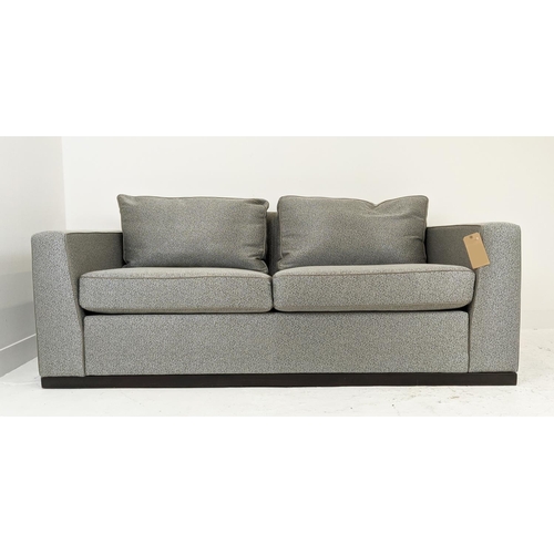 337 - SOFA, 200cm W, grey fabric upholstered with piping detail.