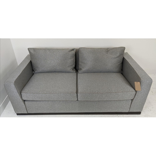 337 - SOFA, 200cm W, grey fabric upholstered with piping detail.