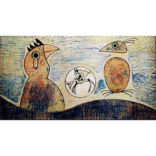 27 - MAX ERNST (1891-1976), 'Oiseaux, a pair, (ochre background, and blue), original lithograph 1970, sig... 