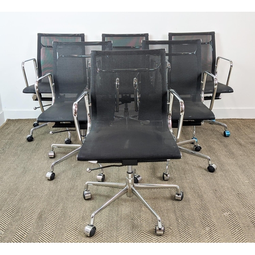 412 - AFTER CHARLES AND RAY EAMES ALUMINIUM GROUP STYLE CHAIRS, a set of six, 93cm H at tallest approx. (6... 