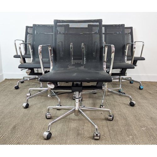 412 - AFTER CHARLES AND RAY EAMES ALUMINIUM GROUP STYLE CHAIRS, a set of six, 93cm H at tallest approx. (6... 