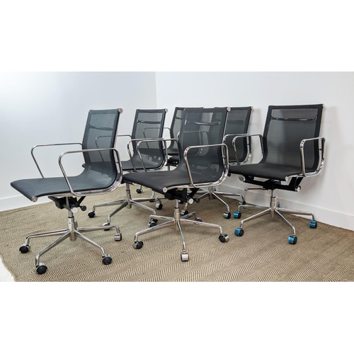 412 - AFTER CHARLES AND RAY EAMES ALUMINIUM GROUP STYLE CHAIRS, a set of six, 93cm H at tallest approx. (6... 