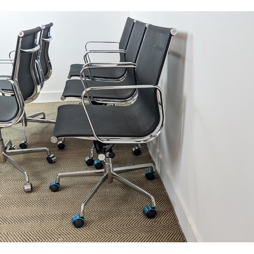 412 - AFTER CHARLES AND RAY EAMES ALUMINIUM GROUP STYLE CHAIRS, a set of six, 93cm H at tallest approx. (6... 