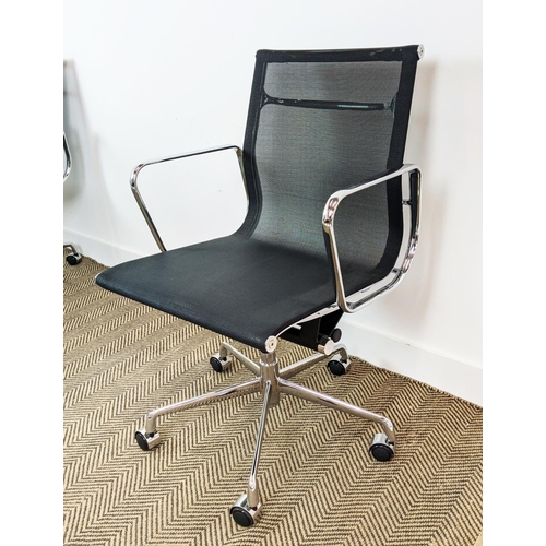 412 - AFTER CHARLES AND RAY EAMES ALUMINIUM GROUP STYLE CHAIRS, a set of six, 93cm H at tallest approx. (6... 