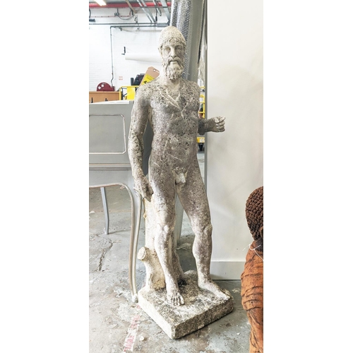 414 - SCULPTURAL RIACE STYLE WARRIOR, composite stone, 140cm H approx.