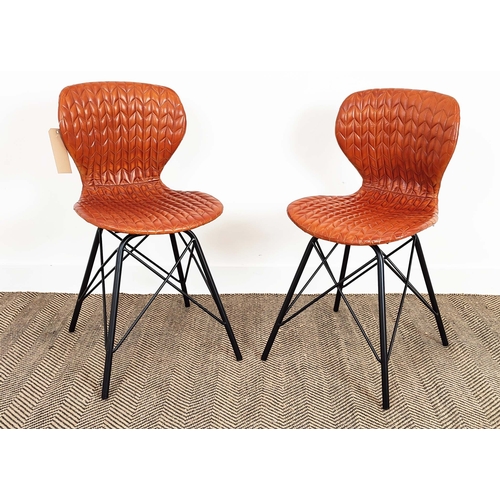 418 - SIDE CHAIRS, a pair, stitched leather upholstery, 85cm H x 42cm W x 46cm D. (2)