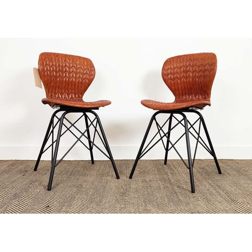 418 - SIDE CHAIRS, a pair, stitched leather upholstery, 85cm H x 42cm W x 46cm D. (2)