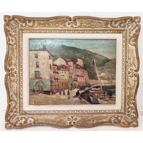 96 - AUGUSTE JEAN GAUDIN (1914-1992), 'Villefranche Sur Mer, oil on board, 26cm x 34cm, signed, framed (s... 