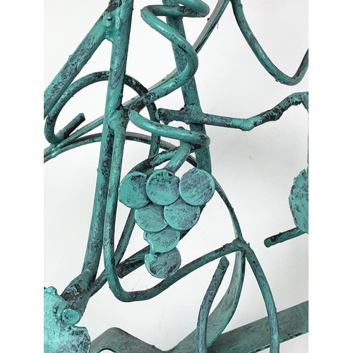 212 - N. M. KENNEDY SCULPTURED WINE RACK, scrolling grapevine metal work, in painted Verdigris finish, sig... 