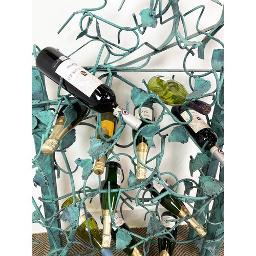 212 - N. M. KENNEDY SCULPTURED WINE RACK, scrolling grapevine metal work, in painted Verdigris finish, sig... 