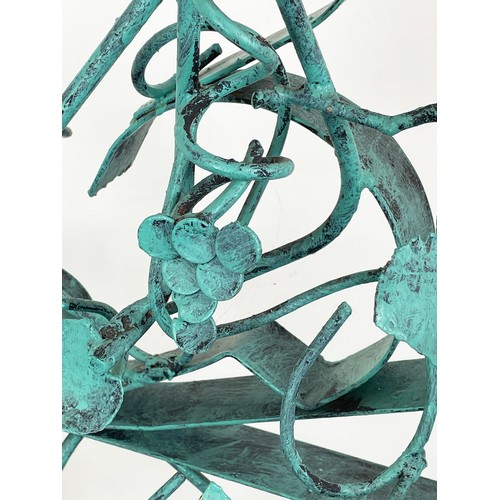 212 - N. M. KENNEDY SCULPTURED WINE RACK, scrolling grapevine metal work, in painted Verdigris finish, sig... 