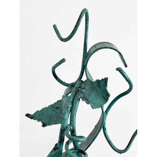 212 - N. M. KENNEDY SCULPTURED WINE RACK, scrolling grapevine metal work, in painted Verdigris finish, sig... 