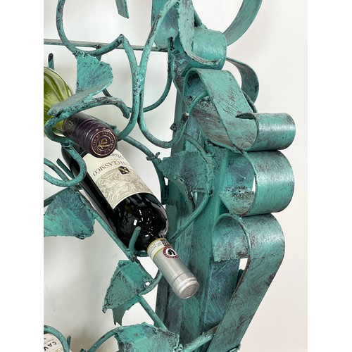 212 - N. M. KENNEDY SCULPTURED WINE RACK, scrolling grapevine metal work, in painted Verdigris finish, sig... 