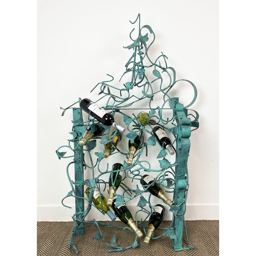 212 - N. M. KENNEDY SCULPTURED WINE RACK, scrolling grapevine metal work, in painted Verdigris finish, sig... 