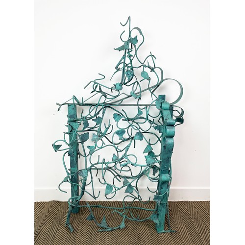 212 - N. M. KENNEDY SCULPTURED WINE RACK, scrolling grapevine metal work, in painted Verdigris finish, sig... 