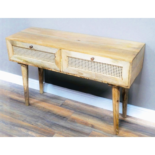 430 - CONSOLE TABLE, 1960s Danish style design with two drawers, 74cm H x 120cm W x 42cm D.