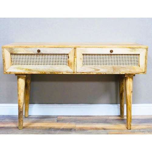 430 - CONSOLE TABLE, 1960s Danish style design with two drawers, 74cm H x 120cm W x 42cm D.