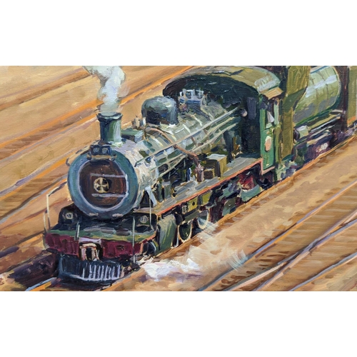 34 - ANATOLIY DEMENKO (21st century), 'The train set off' 1970, oil on canvas, 59cm x 79cm.