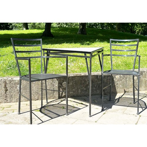 489 - ARMCHAIRS AND TABLE, 20th century Anna Anselmi for Bieffeplast steel framed including a pair of armc... 