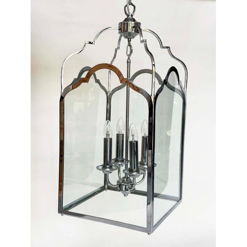 467 - HALL LANTERN, Georgian inspired chrome with glazed panels and arched side with four-light pendant, 7... 