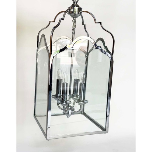 467 - HALL LANTERN, Georgian inspired chrome with glazed panels and arched side with four-light pendant, 7... 