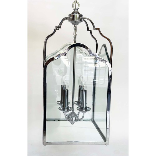 467 - HALL LANTERN, Georgian inspired chrome with glazed panels and arched side with four-light pendant, 7... 