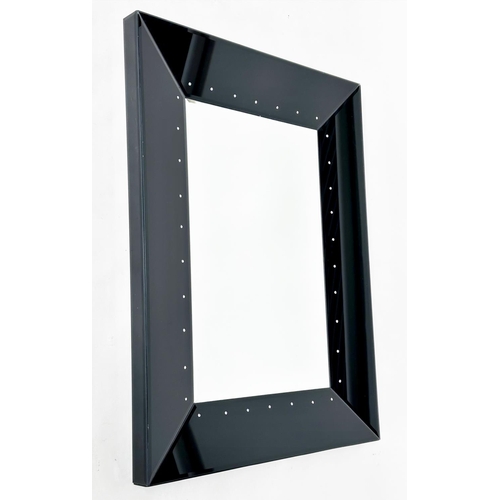 475 - WALL MIRROR, bevelled plate, with angled black glass frame with glass 'diamond' mounts, 78cm W x 103... 