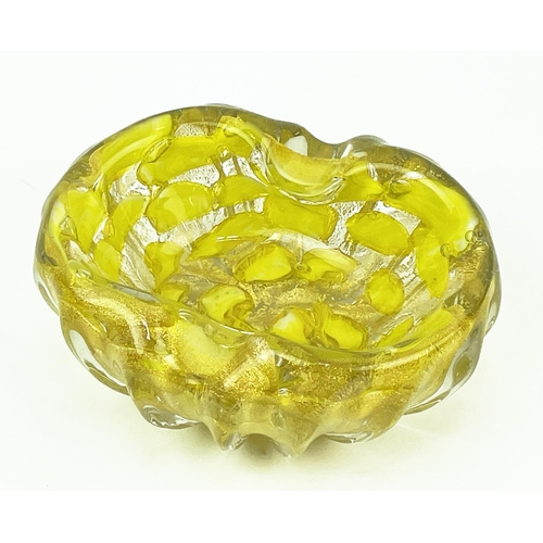 1 - BAROVIER TOSO STYLE MURANO GLASS ASHTRAY, mid 20th century with gold inclutions, 16cm x 13cm x 7cm H... 