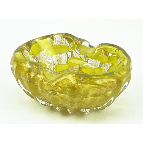 1 - BAROVIER TOSO STYLE MURANO GLASS ASHTRAY, mid 20th century with gold inclutions, 16cm x 13cm x 7cm H... 