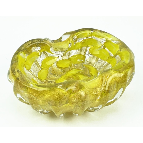 1 - BAROVIER TOSO STYLE MURANO GLASS ASHTRAY, mid 20th century with gold inclutions, 16cm x 13cm x 7cm H... 