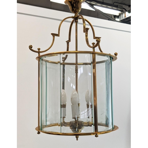 100 - HALL LANTERN, brass twin curved glass, bevelled panels, 62cm H.