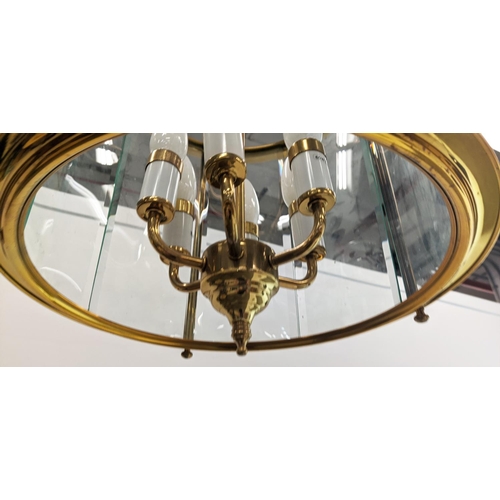 100 - HALL LANTERN, brass twin curved glass, bevelled panels, 62cm H.