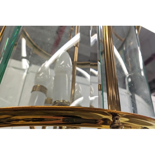 100 - HALL LANTERN, brass twin curved glass, bevelled panels, 62cm H.