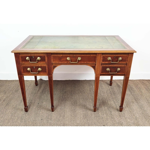 103 - DESK BY T. WILLSON, Edwardian mahogany and satinwood crossbanded with inlaid green leather writing s... 