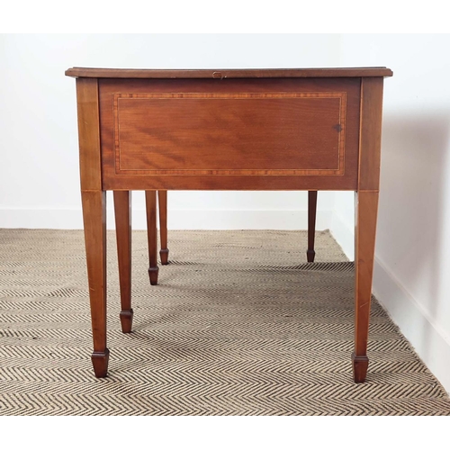 103 - DESK BY T. WILLSON, Edwardian mahogany and satinwood crossbanded with inlaid green leather writing s... 