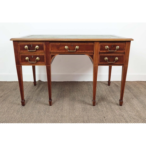 103 - DESK BY T. WILLSON, Edwardian mahogany and satinwood crossbanded with inlaid green leather writing s... 