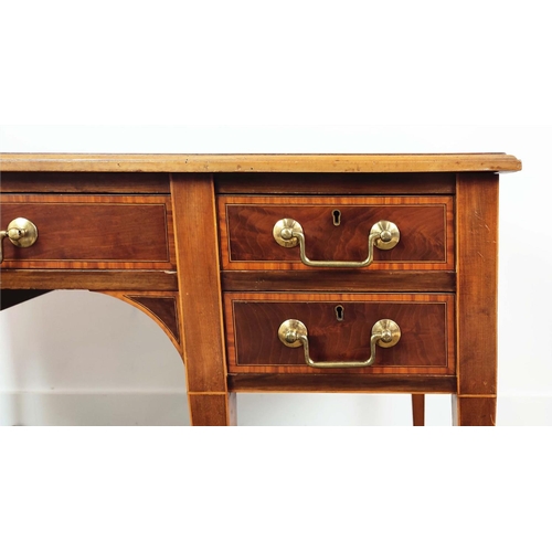 103 - DESK BY T. WILLSON, Edwardian mahogany and satinwood crossbanded with inlaid green leather writing s... 