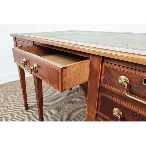 103 - DESK BY T. WILLSON, Edwardian mahogany and satinwood crossbanded with inlaid green leather writing s... 