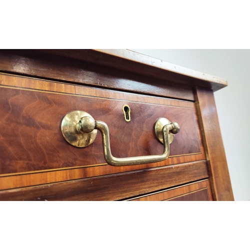 103 - DESK BY T. WILLSON, Edwardian mahogany and satinwood crossbanded with inlaid green leather writing s... 