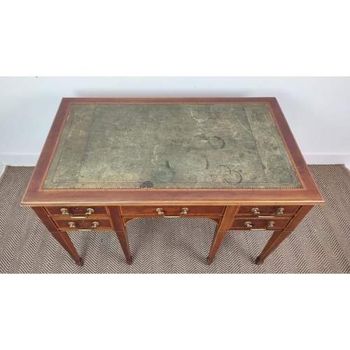 103 - DESK BY T. WILLSON, Edwardian mahogany and satinwood crossbanded with inlaid green leather writing s... 