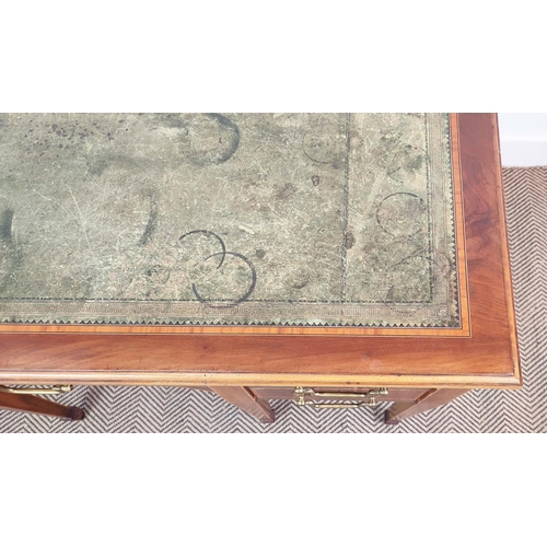 103 - DESK BY T. WILLSON, Edwardian mahogany and satinwood crossbanded with inlaid green leather writing s... 