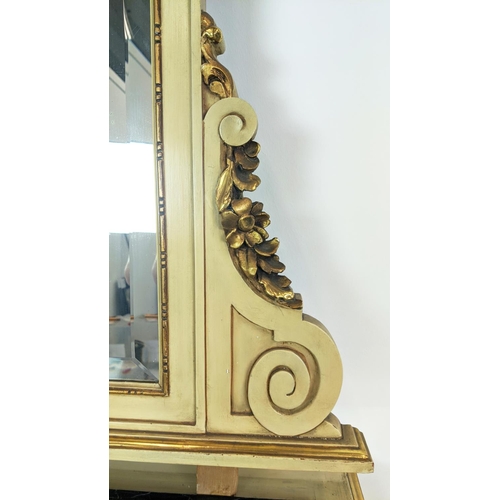 111 - CONSOLE TABLE AND MIRROR, Louis XVI style cream painted and giltwood with triple bevelled plates and... 