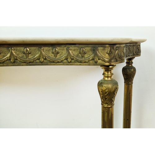 115 - CONSOLE TABLE, early/mid 20th century brass with alabaster top, 82cm H x 97cm x 32cm.