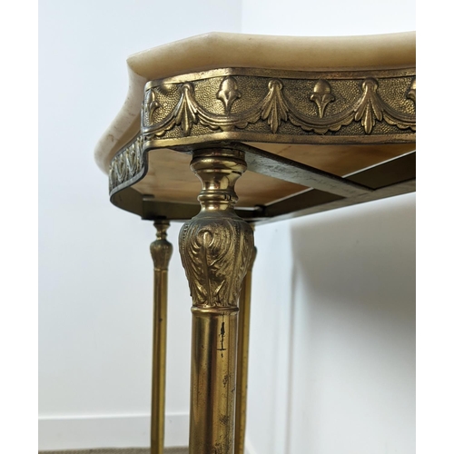 115 - CONSOLE TABLE, early/mid 20th century brass with alabaster top, 82cm H x 97cm x 32cm.