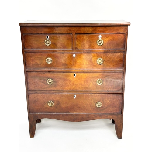 119 - HALL CHEST, early 19th century English flame mahogany of adapted shallow proportions with two short ... 