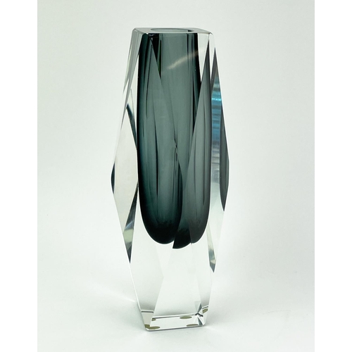 12 - BEYER AND CO BLUE CRYSTAL VASE, German mid 20th century and two joska facetted angular vases, talles... 