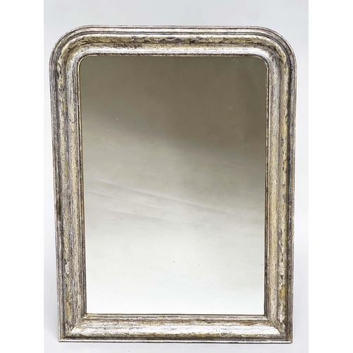 122 - WALL MIRROR, 19th century Italian silveredwood arched rectangular with incised decoration, 79cm x 10... 