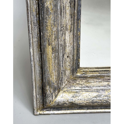 122 - WALL MIRROR, 19th century Italian silveredwood arched rectangular with incised decoration, 79cm x 10... 