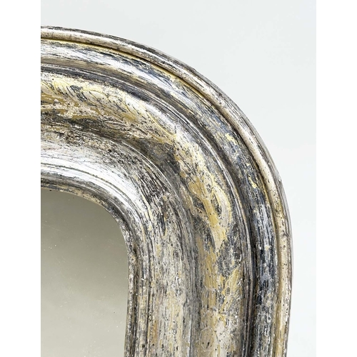 122 - WALL MIRROR, 19th century Italian silveredwood arched rectangular with incised decoration, 79cm x 10... 